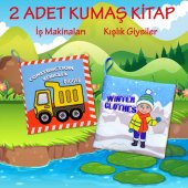 2 Kitap Tox İngilizce Kışlık Giysiler ve İş Makinaları Kumaş Sessiz Kitap E124 E132 - Bez Kitap , Eğitici Oyuncak , Yumuşak ve Hışırtılı - 2