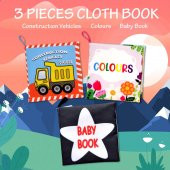 3 Kitap Tox İngilizce Renkler , İş Makinaları ve Siyah Beyaz Bebek Kumaş Sessiz Kitap E118 E129 E136 - Bez Kitap , Eğitici Oyuncak , Yumuşak ve Hışırtılı - 7