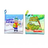 2 Kitap Tox İngilizce Kışlık Giysiler ve Safari Hayvanları Kumaş Sessiz Kitap E124 E130 - Bez Kitap , Eğitici Oyuncak , Yumuşak ve Hışırtılı - 1