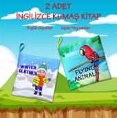 2 Kitap Tox İngilizce Kışlık Giysiler ve Uçan Hayvanlar Kumaş Sessiz Kitap E124 E133 - Bez Kitap , Eğitici Oyuncak , Yumuşak ve Hışırtılı - 2