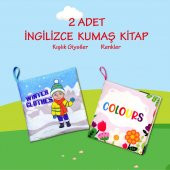 2 Kitap Tox İngilizce Kışlık Giysiler ve Renkler Kumaş Sessiz Kitap E124 E129 - Bez Kitap , Eğitici Oyuncak , Yumuşak ve Hışırtılı - 2