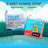 2 Kitap Tox İngilizce Kutup Hayvanları ve İş Makinaları Kumaş Sessiz Kitap E125 E118 - Bez Kitap , Eğitici Oyuncak , Yumuşak ve Hışırtılı - 2