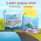2 Kitap Tox İngilizce Kutup Hayvanları ve Deniz Canlıları Kumaş Sessiz Kitap E125 E122 - Bez Kitap , Eğitici Oyuncak , Yumuşak ve Hışırtılı - 2