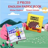 2 Kitap Tox İngilizce Kışlık Giysiler ve Orman Hayvanları Kumaş Sessiz Kitap E124 E127 - Bez Kitap , Eğitici Oyuncak , Yumuşak ve Hışırtılı - 7