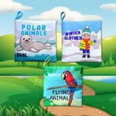 3 Kitap Tox İngilizce Kutup Hayvanları , Uçan Hayvanlar ve Kışlık Giysiler Kumaş Sessiz Kitap E124 E125 E133 - Bez Kitap , Eğitici Oyuncak , Yumuşak ve Hışırtılı - 5