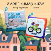 2 Kitap Tox İngilizce Kutup Hayvanları ve Taşıtlar Kumaş Sessiz Kitap E125 E132 - Bez Kitap , Eğitici Oyuncak , Yumuşak ve Hışırtılı - 2