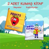 2 Kitap Tox İngilizce Meyveler ve Kışlık Giysiler Kumaş Sessiz Kitap E126 E124 - Bez Kitap , Eğitici Oyuncak , Yumuşak ve Hışırtılı - 2