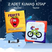2 Kitap Tox İngilizce Meyveler ve Taşıtlar Kumaş Sessiz Kitap E126 E132 - Bez Kitap , Eğitici Oyuncak , Yumuşak ve Hışırtılı - 2