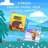 2 Kitap Tox İngilizce Orman Hayvanları ve Kışlık Giysiler Kumaş Sessiz Kitap E127 E124 - Bez Kitap , Eğitici Oyuncak , Yumuşak ve Hışırtılı - 7