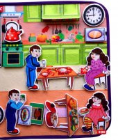 2 Set - 30 Parça Oturma Odası ve Mutfak Keçe Cırtlı Aktivite Sayfası - Çocuk Etkinlik , Eğitici Oyuncak - 11