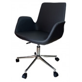 Sekreter Sandalyesi Döküm Süngerli Siyah Suni Deri thumbnail 2