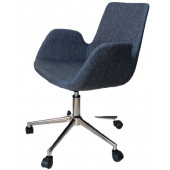 Sekreter Sandalyesi Döküm Süngerli Lacivert Keten Kumaş thumbnail 4