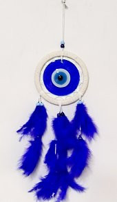 Mavi Renk Dream Catcher Mavi Nazar Boncuklu Kuş Tüylü Düş Kapanı Duvar Süsü - 1