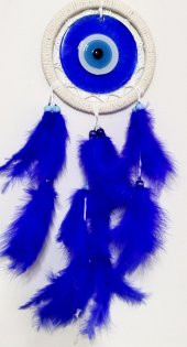 Mavi Renk Dream Catcher Mavi Nazar Boncuklu Kuş Tüylü Düş Kapanı Duvar Süsü - 2