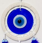 Mavi Renk Dream Catcher Mavi Nazar Boncuklu Kuş Tüylü Düş Kapanı Duvar Süsü - 3