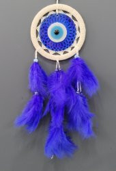 Mavi Renk Dream Catcher Mavi Nazar Boncuklu Kuş Tüylü Düş Kapanı Duvar Süsü - 5