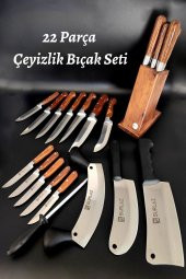 SürLaz Mutfak Bıçak Seti 22Li Kokoreç Satırlı Çeyizlik - 1