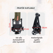 Biddy Pitty Oro Hafif Travel Sistem Anakucaklı Bebek Arabası Dark Pearl - 5