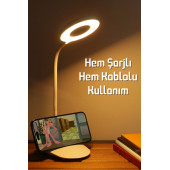 Şarjlı Masa Lambası Dokunmatik 3 Renk 24 Led Telefon Standlı Kademeli Çalışma Okuma Işığı Lambası - 2