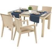 Yeni  Cappiccino 70X120 Ratan Camlı Masa 4 Sandalye Takımı - 1