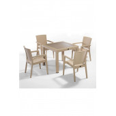 DOGANT 4 Sandalye 90x90 Camlı Masa Rattan Takım Cappicino - 1