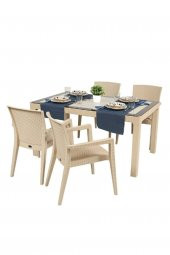 DOGANT 70X120 RATTAN CAMLI BEJ TAKIM 4 SANDALYE - 1