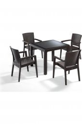 Dogant  90x90 Camlı Sandalye 4  Rattan Sandalye Masa Takım - 1