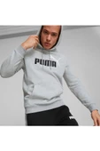 Puma Ess+ 2 Col Big Logo Hoodie FL Erkek Sweatshirt Gri - 3