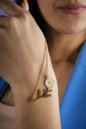 Gold Renk Papatya Model Gümüş Kolye - 6