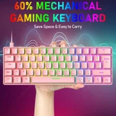 Blic T60 Pembe Blue Switch Türkçe Q Gaming Typ-C Oyuncu Klavyesi - 2