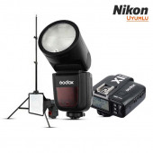 Godox V1 Nikon Flaş Full Set (Tepe Flaş + Tetikleyici + Ayak + Softbox) - 1