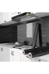 Yapışkanlı Folyo Dolap Masa Tezgah Kaplama Folyosu Siyah Mermer Desenli Folyo 5 Metre × 60 Cm thumbnail 2