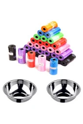 12 Rulo 180 Parça Poşet Içerir) Köpek Kaka Poşeti Eko Set Ve 2'li Mama Ve Su Kasesi Hediye thumbnail 1