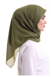 Kofra Desenli Baş Örtü - Koyu Yeşil - 5
