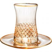 Kcd Antik Sarı 6 Kişilik 12 Parça Çay Bardak Seti - 2