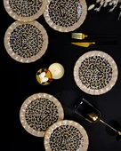 Glore Leopar Wavy Altın Yaldızlı 6 Kişilik Cam Pasta Tabağı Takımı 25098 thumbnail 3