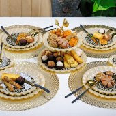 Glore Leopar Wavy Altın Yaldızlı Cam Tepsi 31 cm 27098 - 2