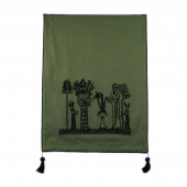 Yeşil Keten Kumaş Figür Motifli Dikdörtgen Örtü - 1