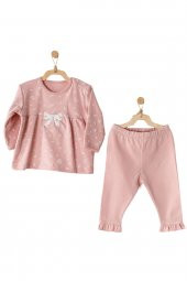 Andywawa Kız Bebek Fiyonk Detaylı Pembe Alt Üst Bebek Takım AC23066 - 1