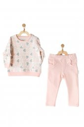 Andywawa Kız Bebek Kalp Temalı Pembe Alt Üst Bebek Takım Ac23250 - 1
