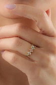 Gümüş Baget Renkli Taşlı Minimal Yüzük - 1