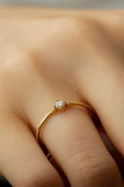 Altın Taşlı Minimal Yüzük - 1