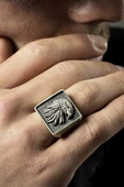Gümüş Kartal Figürlü Erkek Yüzük - 1