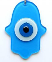 Nazar Boncuklu Bebek Mavisi Renginde Fatma Ana Bereket Eli Cam Duvar Süsü thumbnail 1