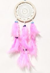 Pembe Kuş Tüylü Dream Catcher El Yapımı Rüya Kapanı Duvar Süsü thumbnail 2