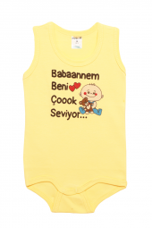 SİMİSSO *  Babaannem Beni Çok Seviyor Kısa Kol Bebek Zıbın | Sarı   SİMİSSO JİBOWE orjinal ürünler satıcısı - 1