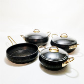 Döküm Granit Kaplama Yanmaz Yapışmaz Cam Kapaklı Tencere Seti - 2