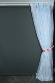 YARIM ORGANZE KARELİ MAVİ MODEL BEYAZ RENK TEK KANAT Hazır dikilmiş Pileli Fon Perde 300*260 cm thumbnail 5