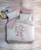 Cotton Box Puff Nakışlı Çift Kişilik Nevresim Takımı-Bellini Pembe - 1