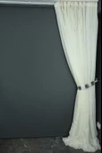 KETEN MODEL KREM RENK TEK KANAT Hazır dikilmiş Pileli Fon Perde 300*260 cm thumbnail 5